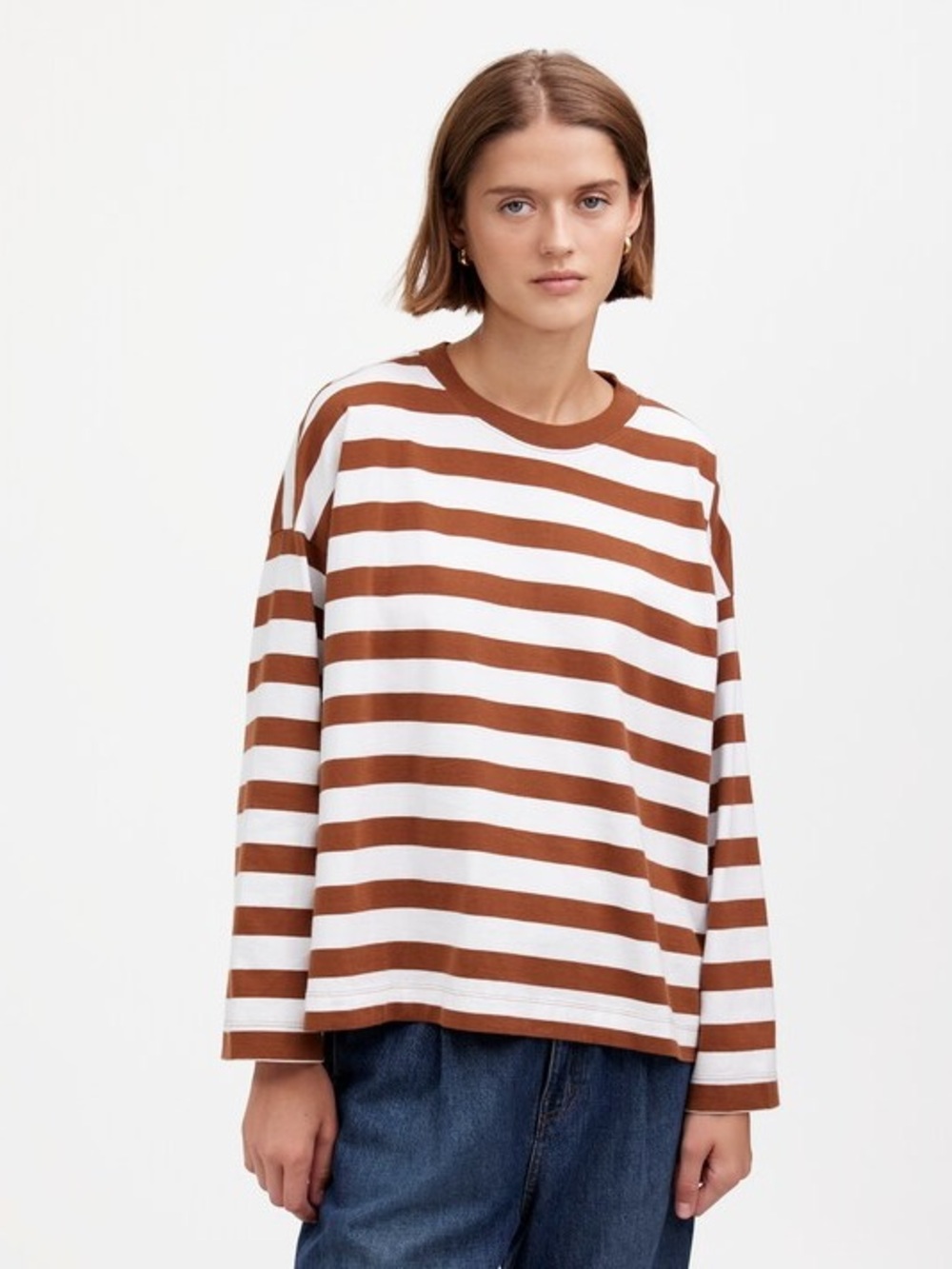 Madewell Oversized Striped Brown and White Long-Sleeve Tee